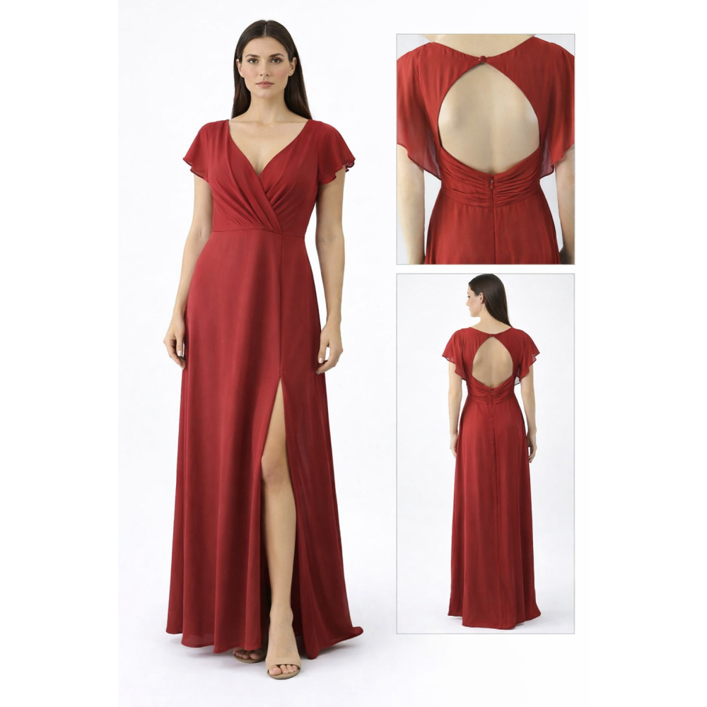 Azazie Rylee Bridesmaid Dress A10 Floor Length Slit Formal Gown Chiffon - Picture 2 of 10
